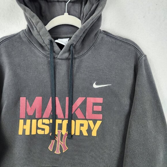 New York Yankees Sweater Mens Medium Gray Hoodie MLB Baseball Nike Make History - Picture 2 of 10